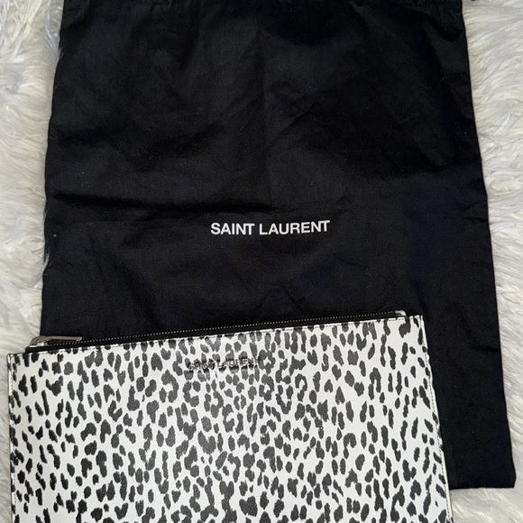 Saint Laurent Handbags - Saint Laurent White Black Cheetah Print Flat Clutch Bag